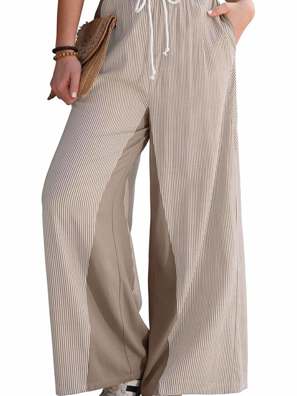 TARSE Wide Leg Drawstring Linen blend Pants. Bundle of 2! Tan / Dark Blue